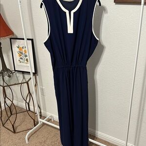 Navy Blue cinch waist flowy skirt, sleeveless dress